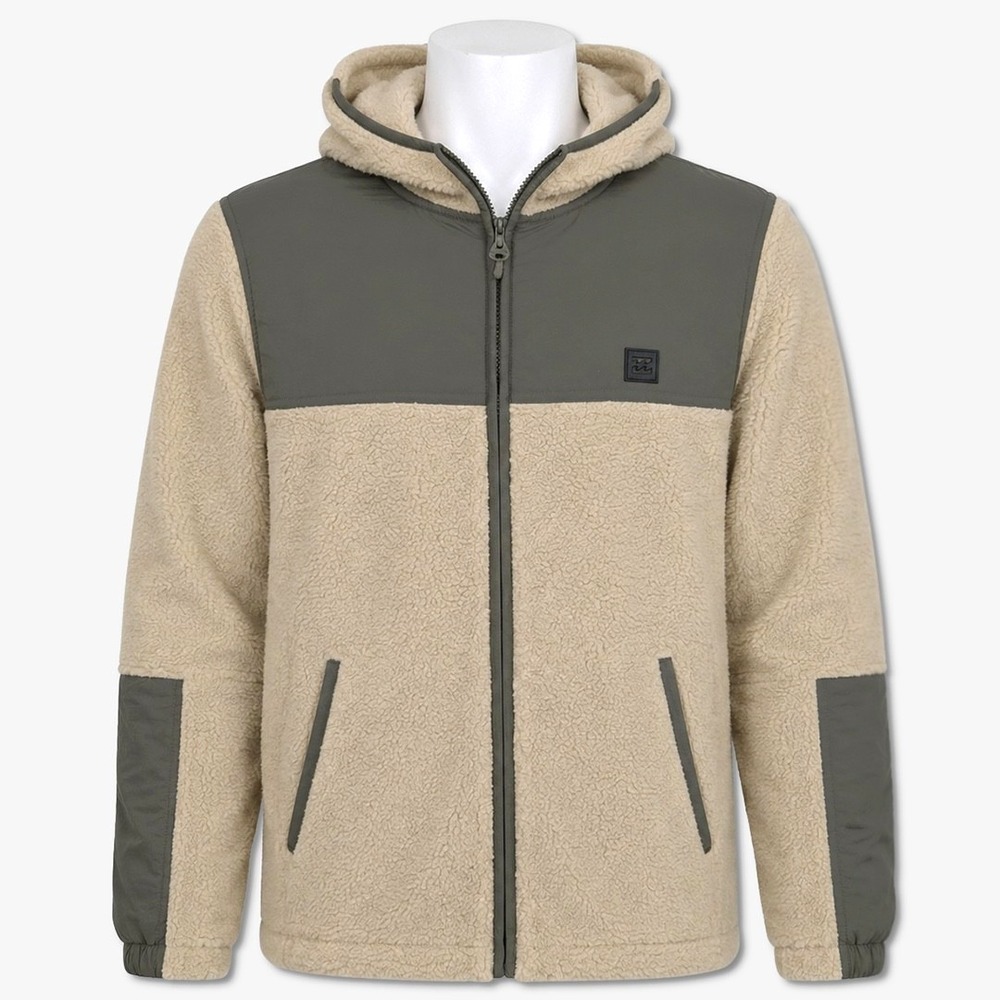 Billabong Full-Zip Sherpa Hoodie Jacket - NWT Mens Large Sand / Olive 49851-ZZ1